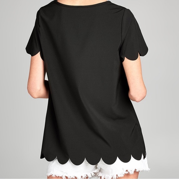 Scallop Trim Black Business Casual Top - Picture 2 of 6